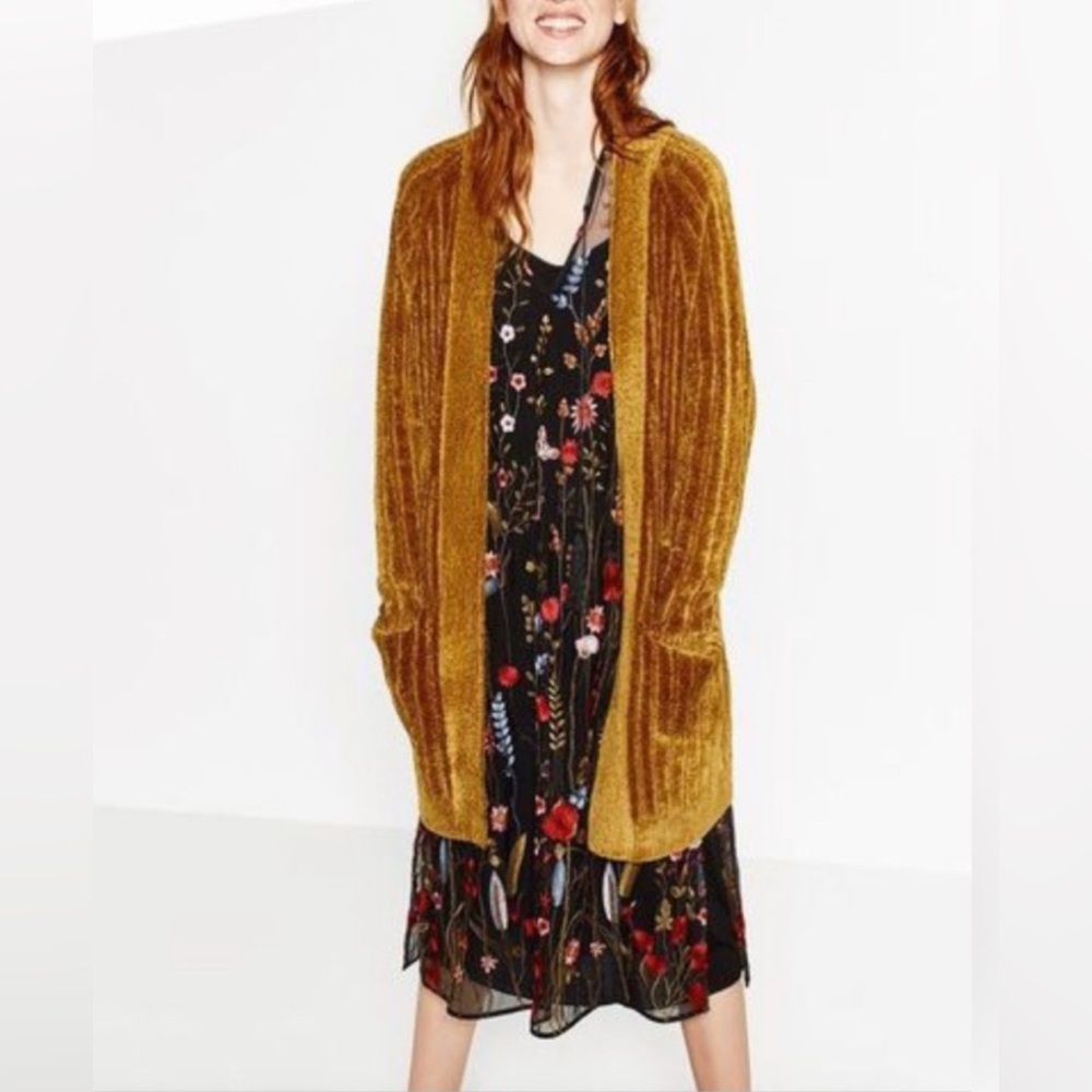 Zara Chenille Open Long Knit Cardigan